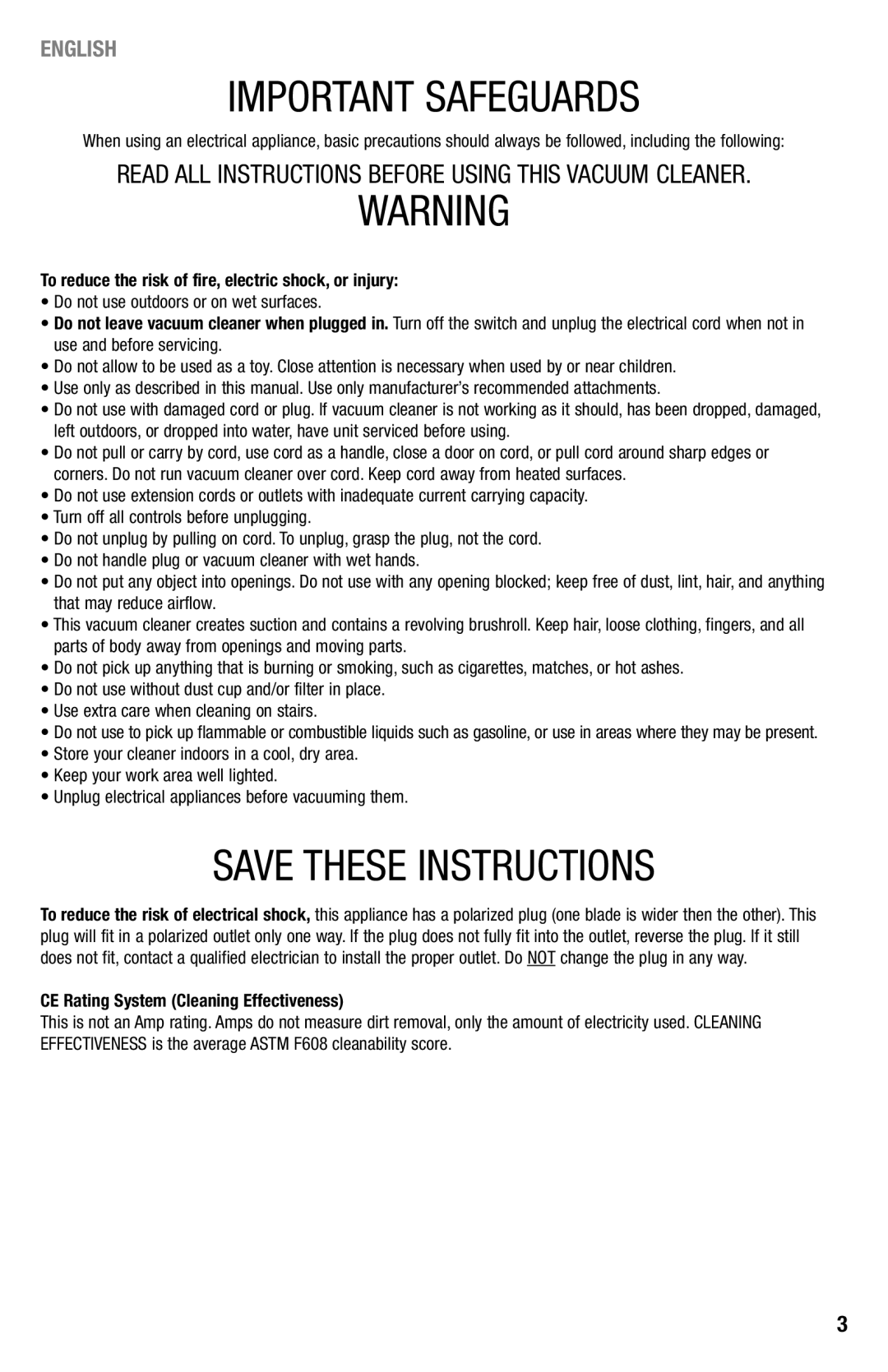 Eureka 440 Series manual Important Safeguards 