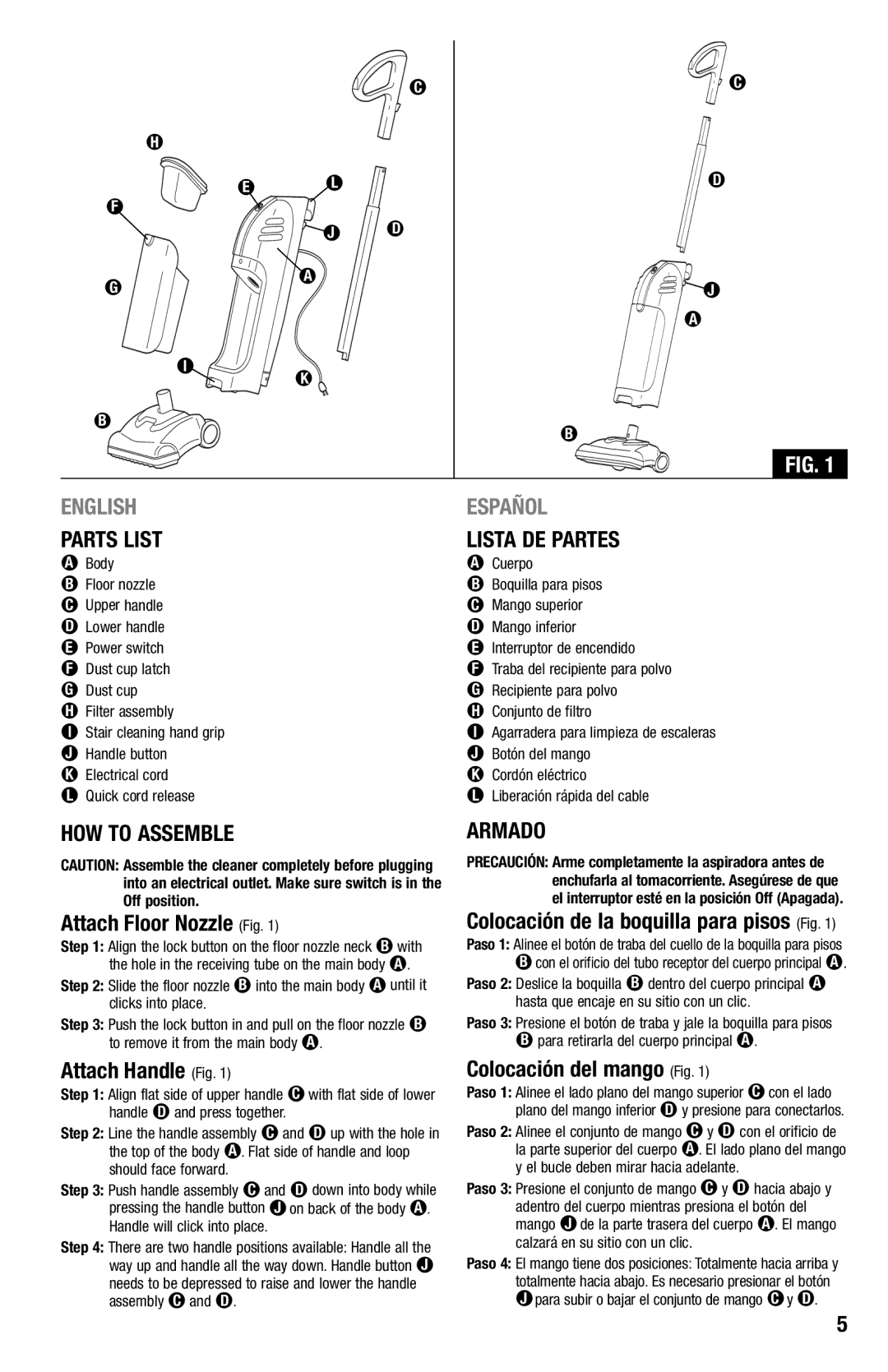 Eureka 440 Series manual Parts List Lista DE Partes, HOW to Assemble, Armado 