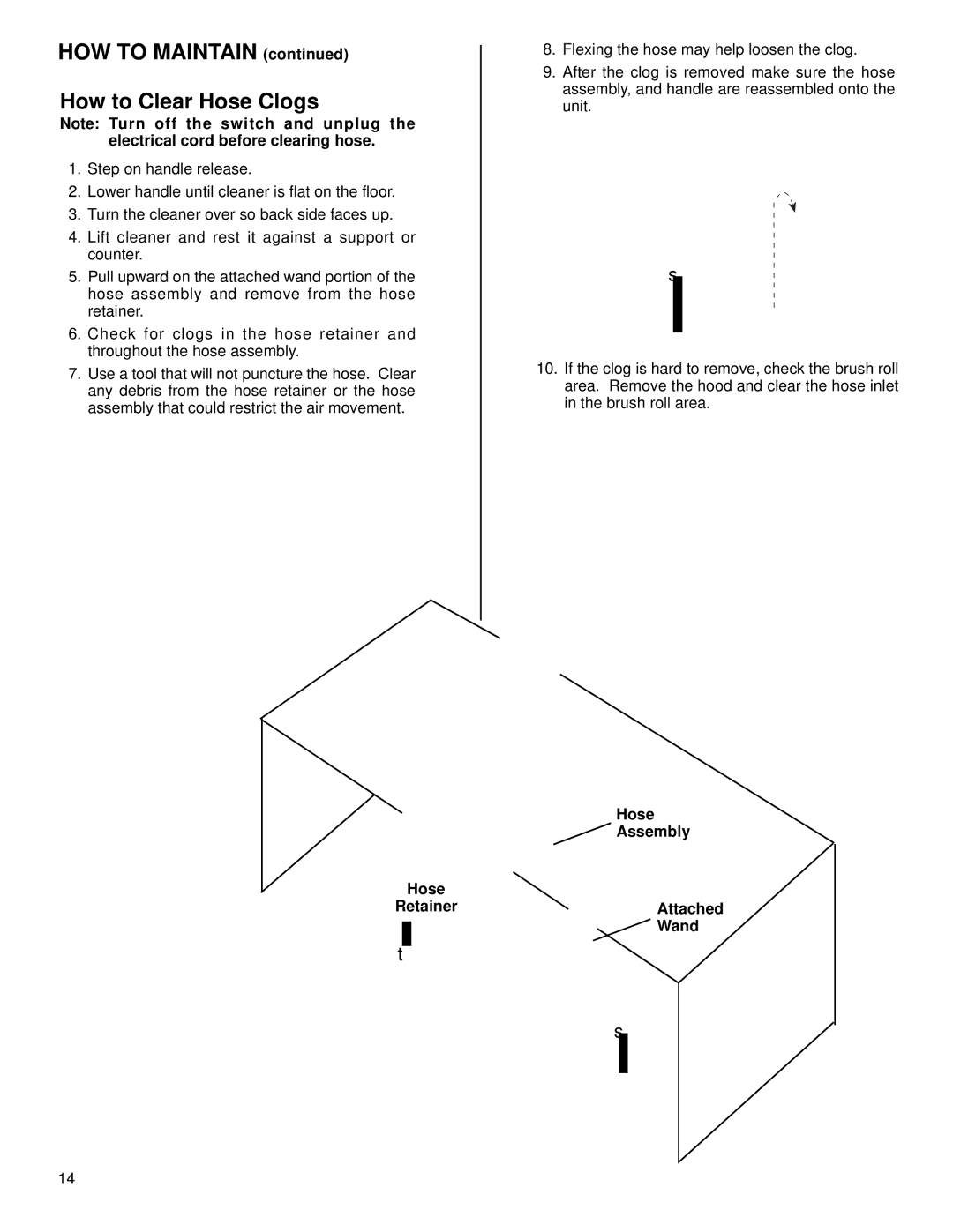 Eureka 4480, 4380 warranty HOW to Maintain How to Clear Hose Clogs, Hose Assembly Attached Wand 