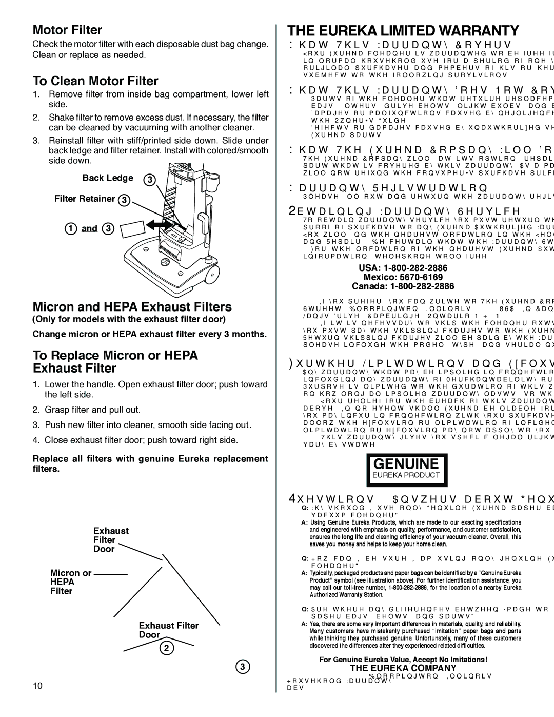 Eureka 4480 Series To Clean Motor Filter, Micron and Hepa Exhaust Filters, To Replace Micron or Hepa Exhaust Filter 