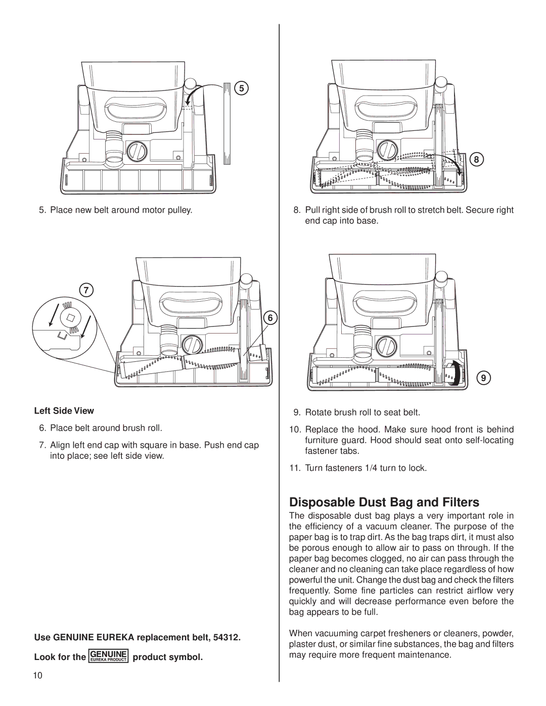 Eureka 4500 warranty Disposable Dust Bag and Filters, Left Side View 