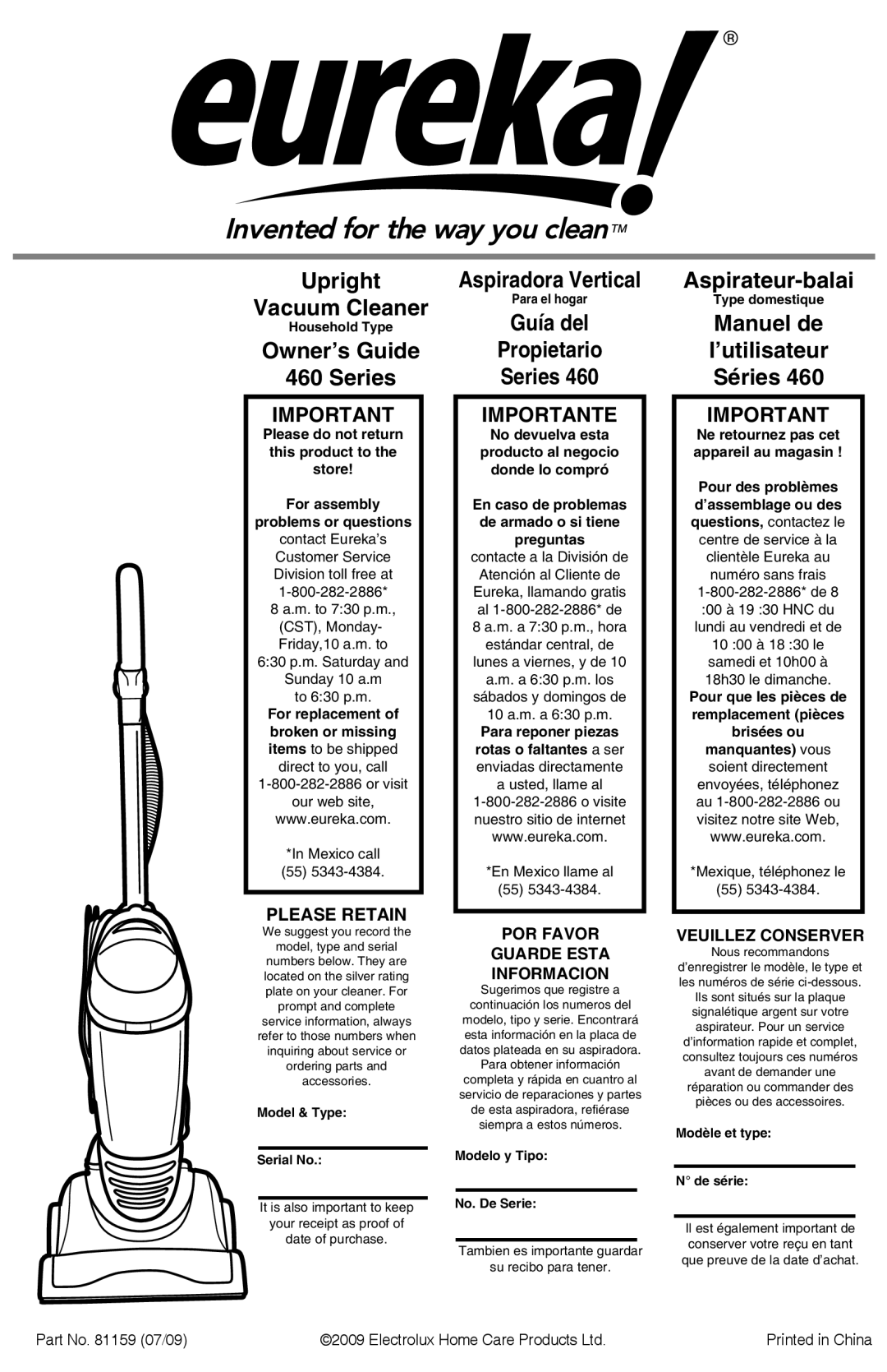 Eureka 460 manual Upright Vacuum Cleaner 