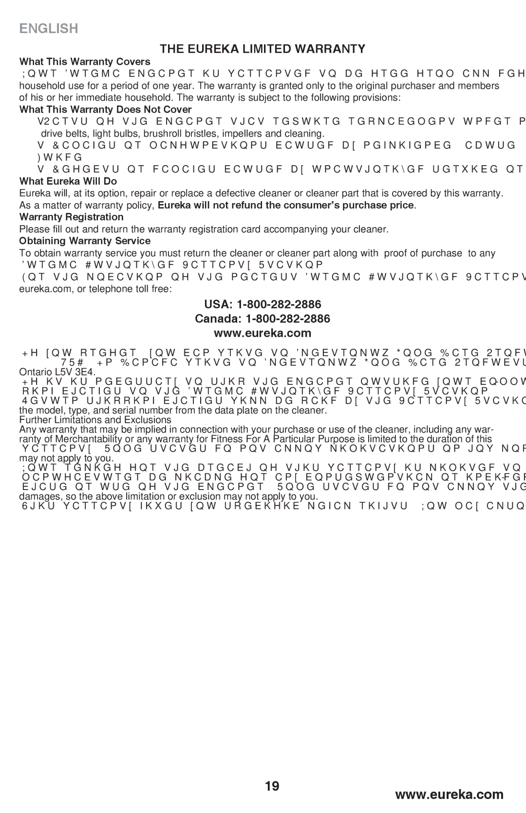 Eureka 460 manual What This Warranty Covers, What This Warranty Does Not Cover, What Eureka Will Do, Warranty Registration 