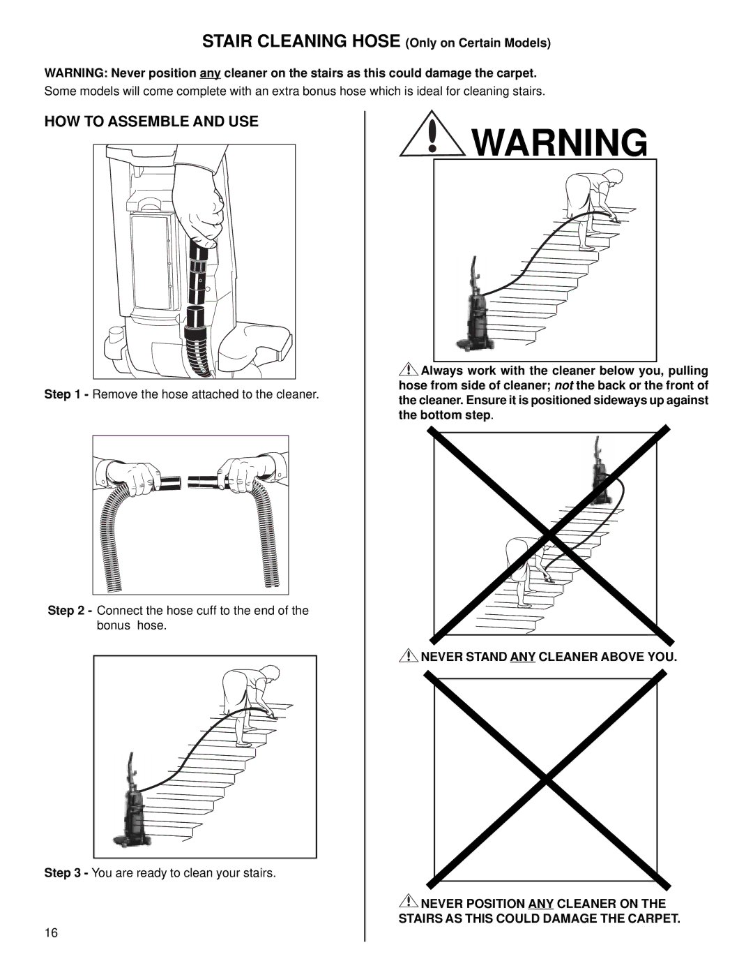 Eureka 4650, 4680 warranty HOW to Assemble and USE, Stair Cleaning Hose Only on Certain Models 