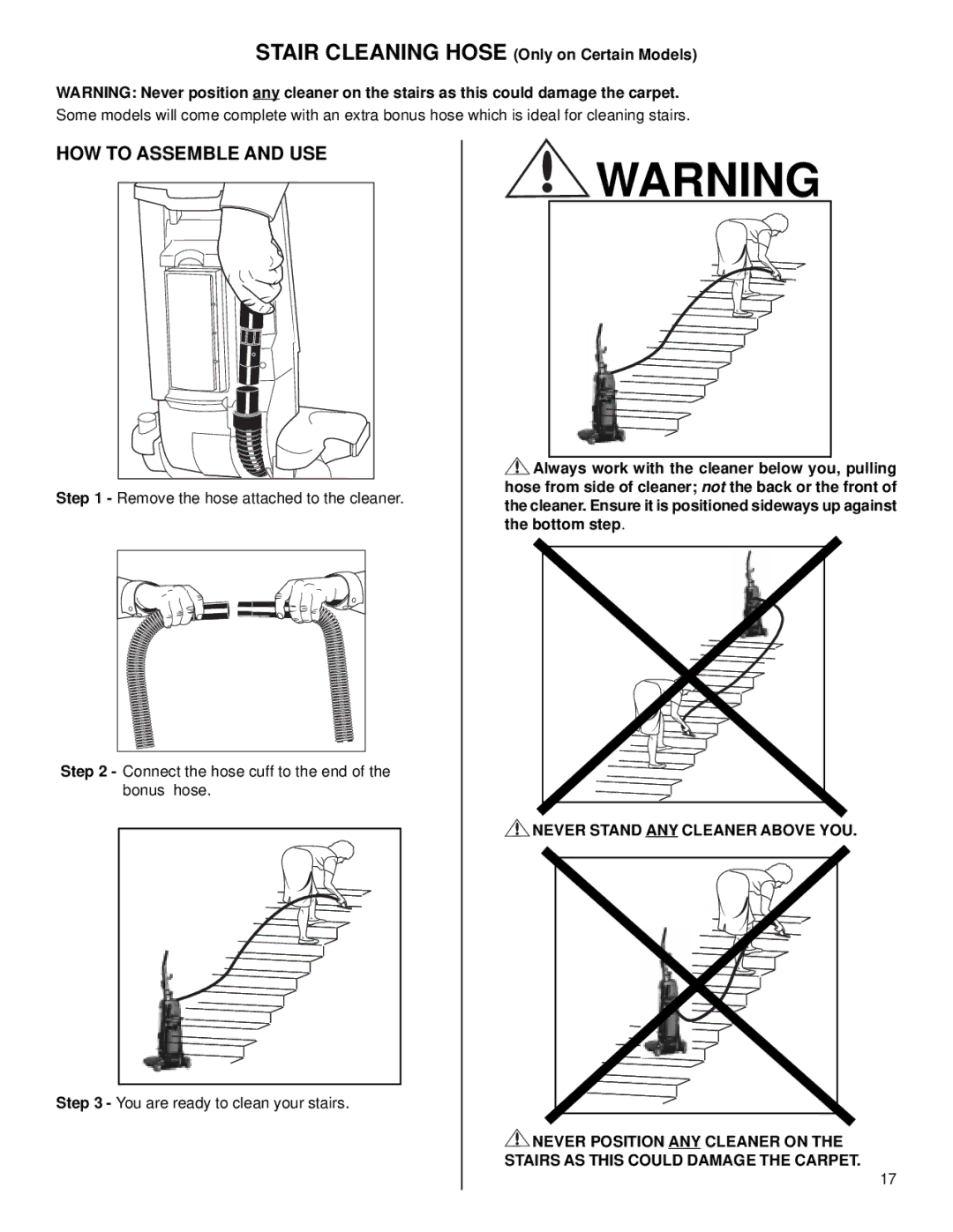 Eureka 4670 Series warranty HOW to Assemble and USE, Stair Cleaning Hose Only on Certain Models 