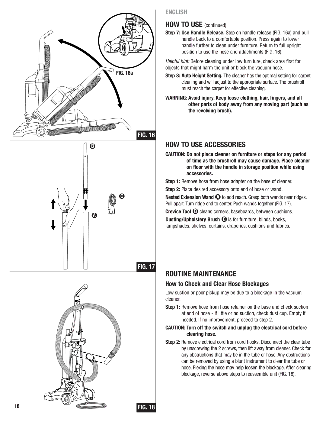 Eureka 4700 Series manual HOW to USE Accessories, Routine Maintenance, How to Check and Clear Hose Blockages 