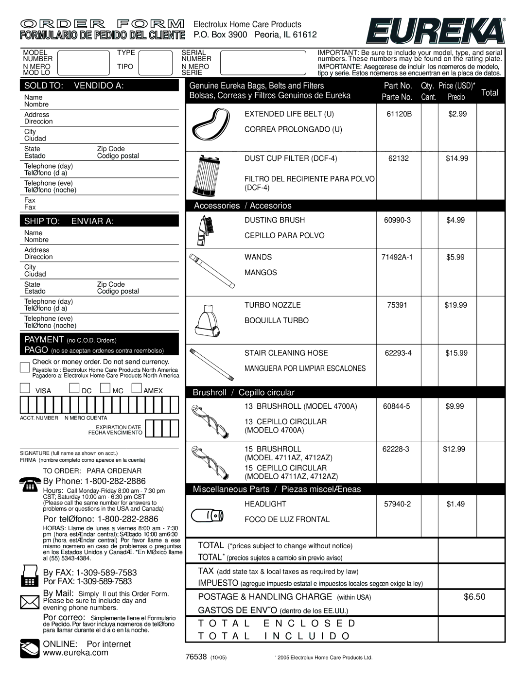 Eureka 4700 Series manual T a L E N C L O S E D T a L I N C L U I D O 