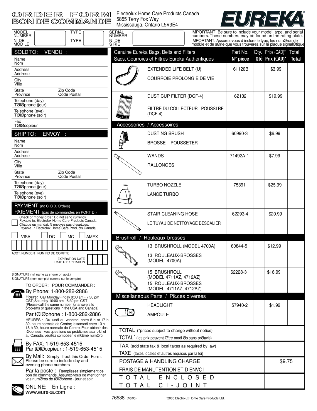 Eureka 4700 Series manual T a L E N C L O S E D 