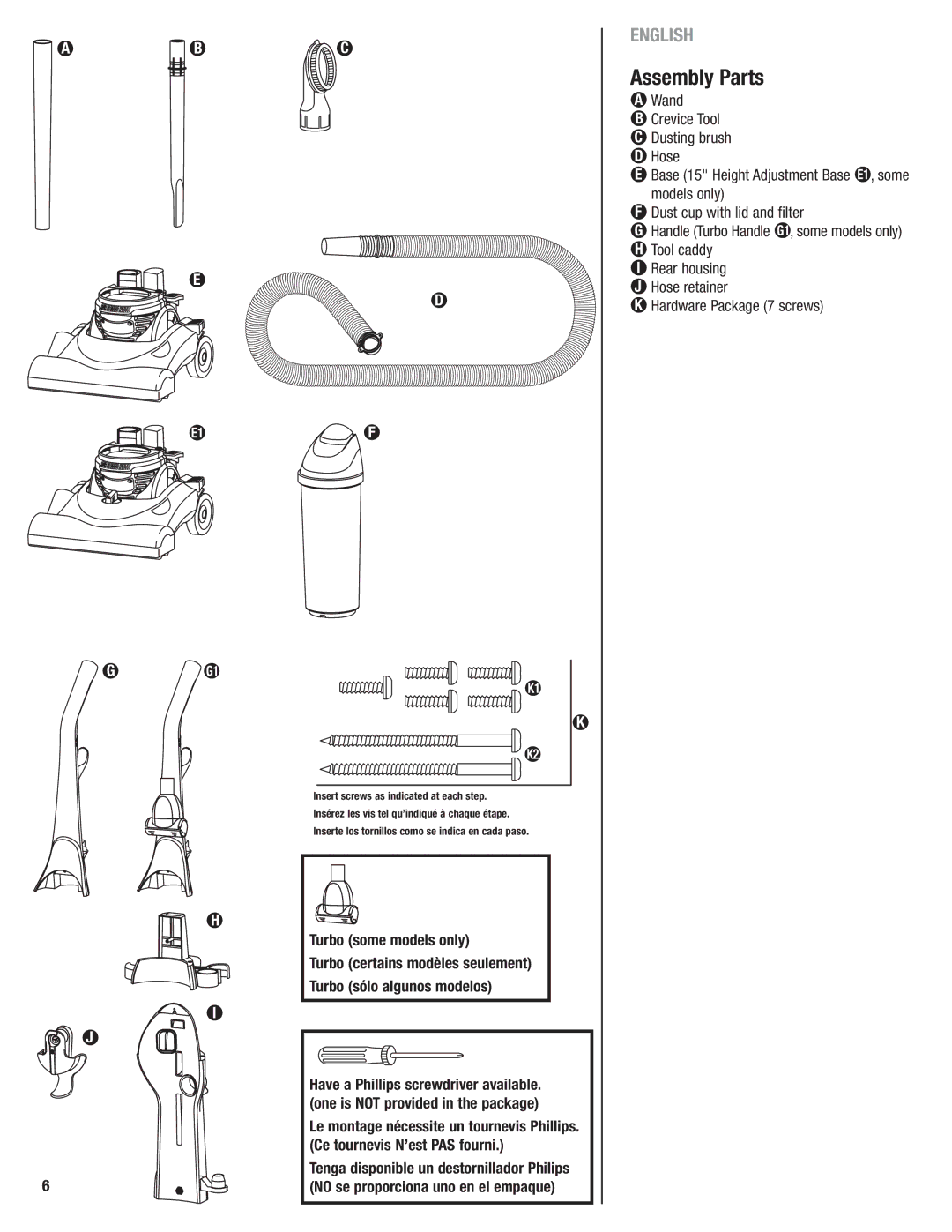 Eureka 4700 Series manual GG1, Assembly Parts 