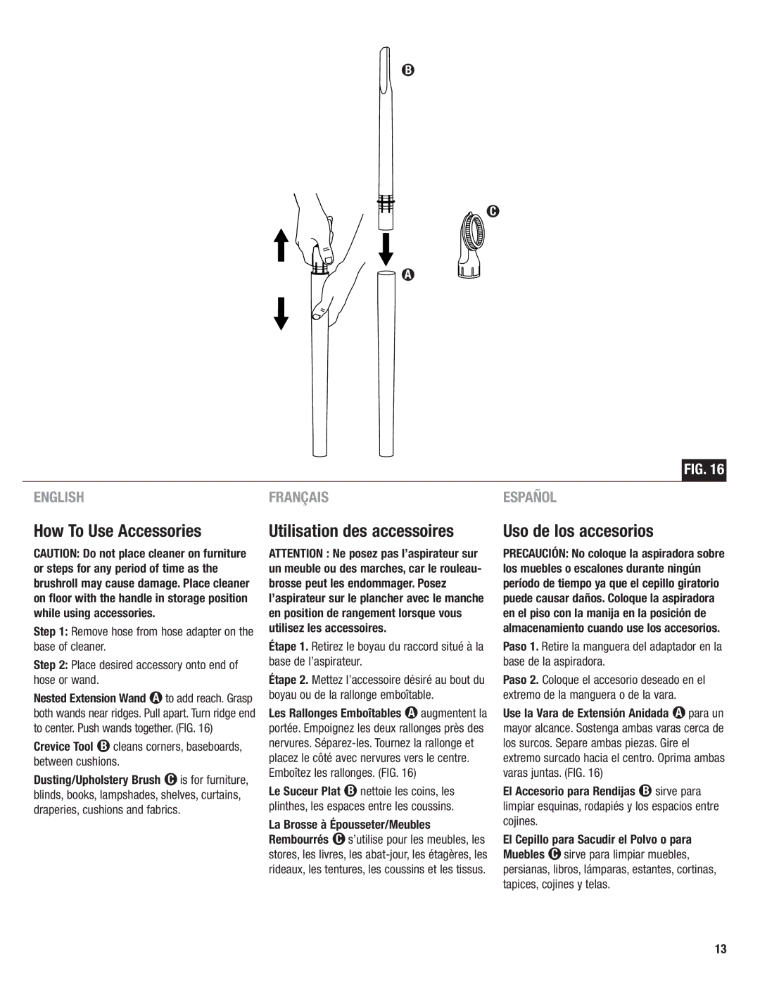 Eureka 4700 manual How To Use Accessories, Utilisation des accessoires, Uso de los accesorios 