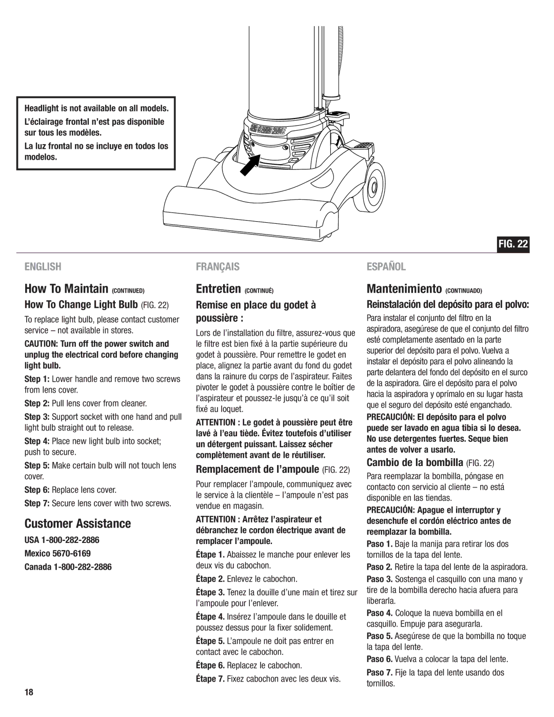 Eureka 4700 manual Remise en place du godet à, Poussière, Cambio de la bombilla FIG, How To Change Light Bulb FIG 