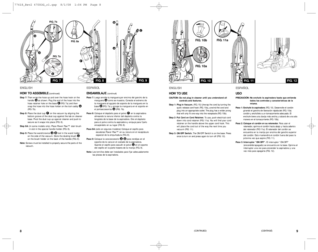 Eureka 4712 manual HOW to USE USO 