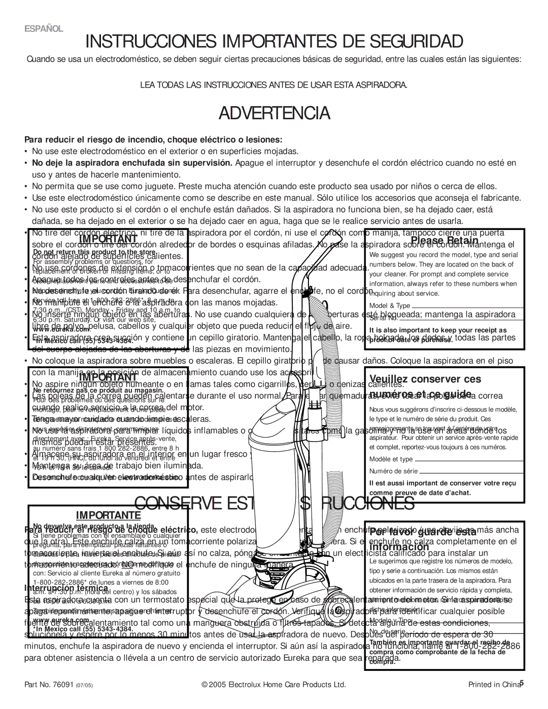 Eureka 4750A manual Instrucciones Importantes DE Seguridad, Interrupción térmica 