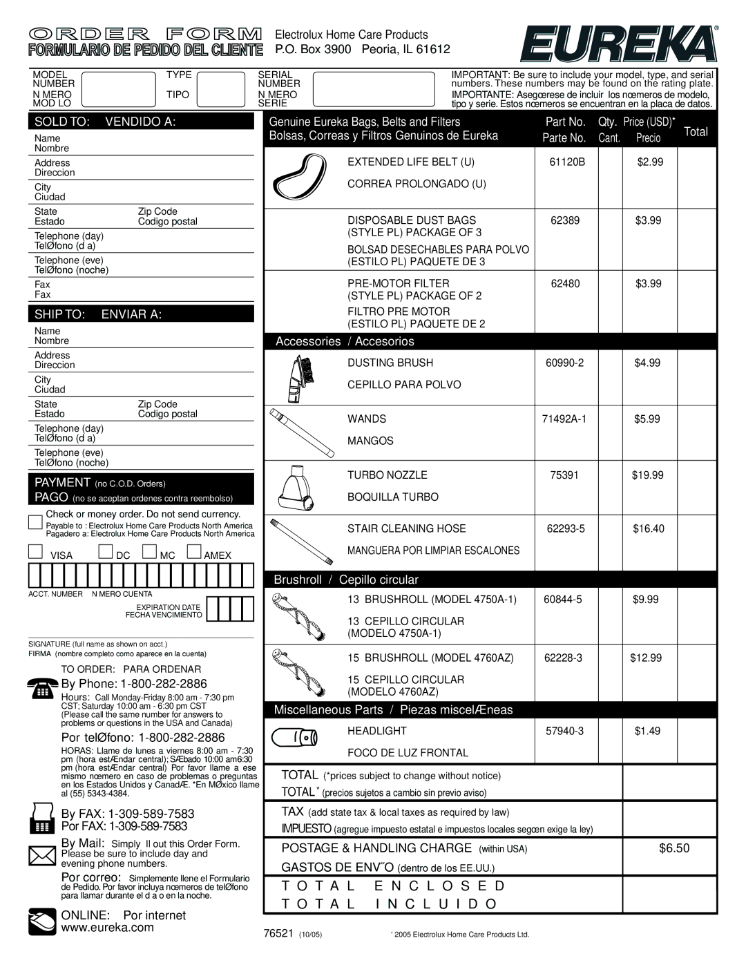 Eureka 4750 manual T a L E N C L O S E D T a L I N C L U I D O 