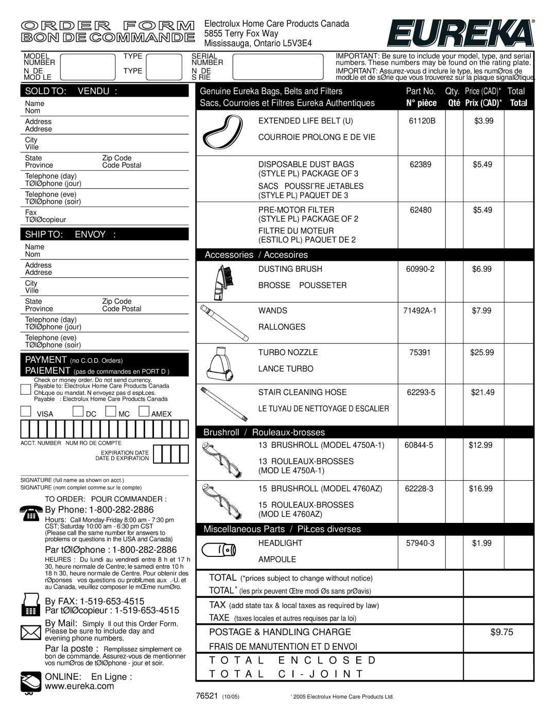 Eureka 4750 manual T a L E N C L O S E D 