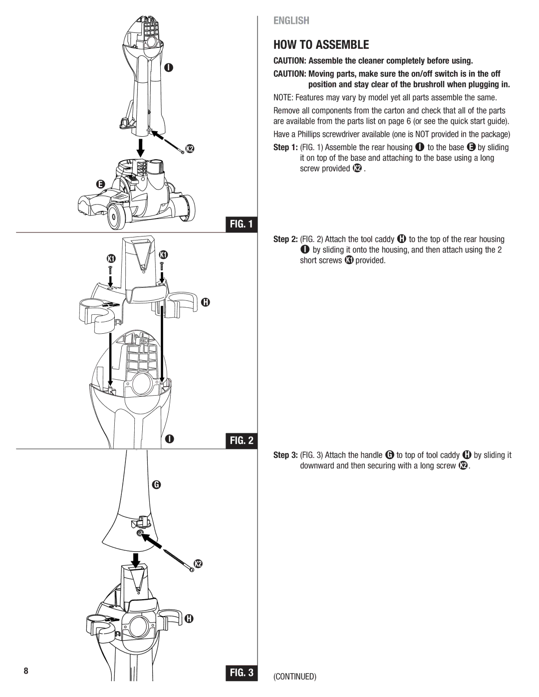 Eureka 4750 manual HOW to Assemble, FIG..163 