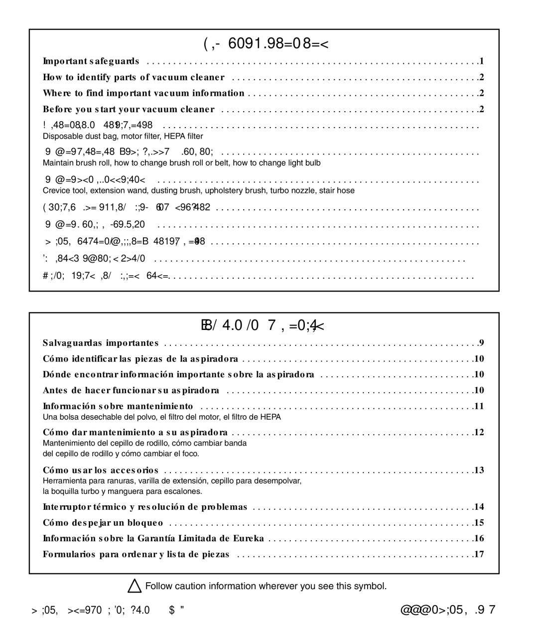 Eureka 4870 manual Table of contents 