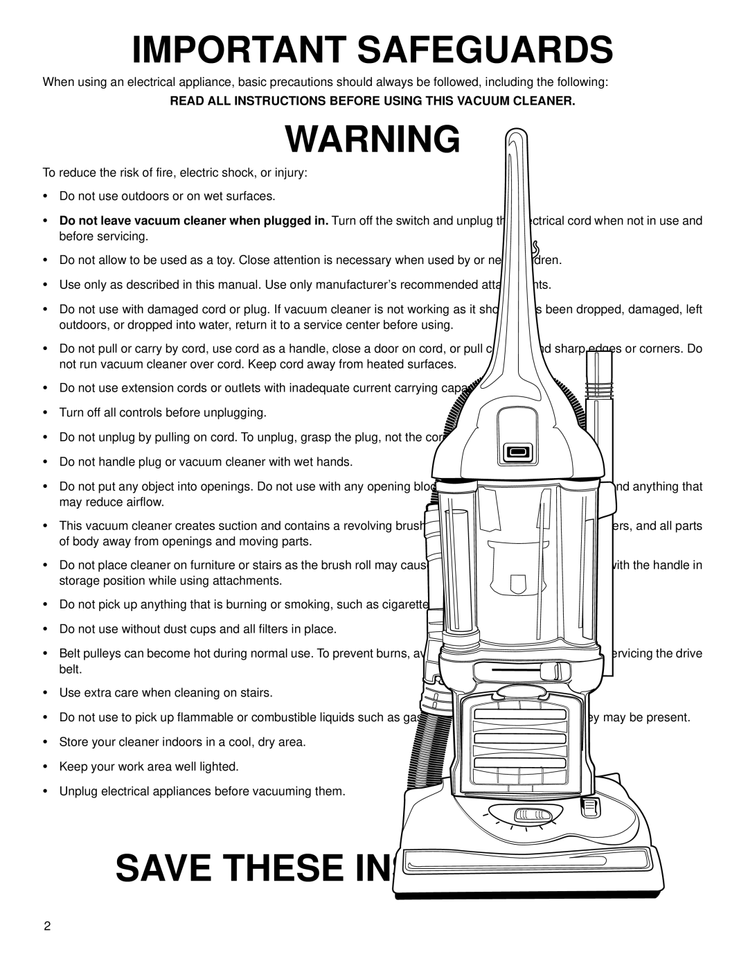 Eureka 4880 warranty Important Safeguards 