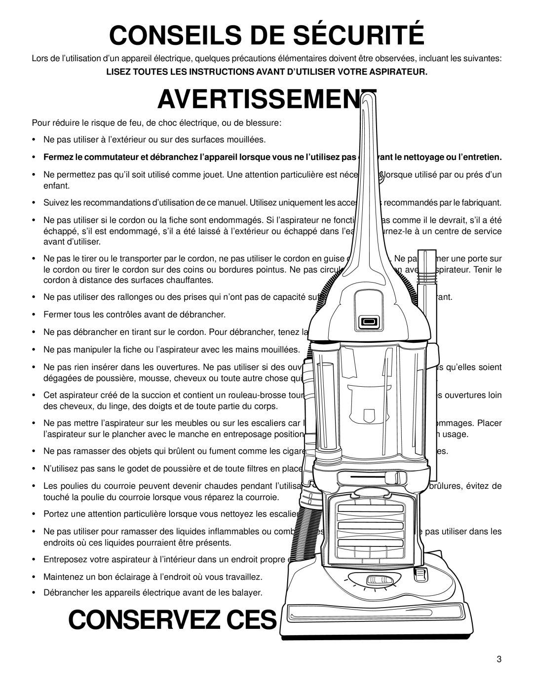 Eureka 4880 warranty Conseils DE Sécurité 