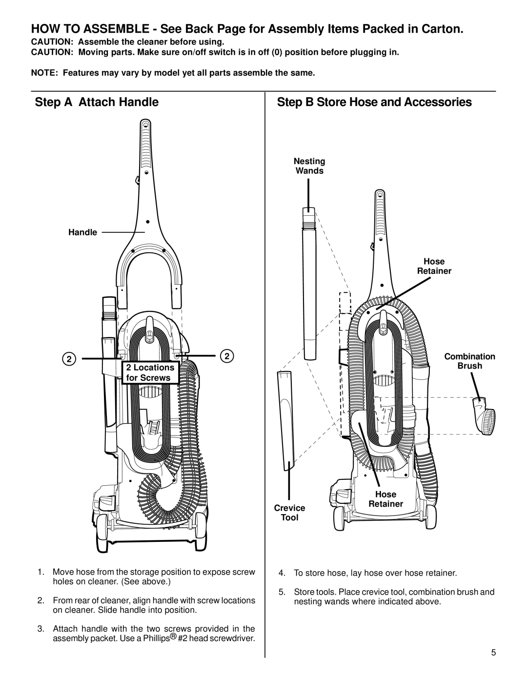 Eureka 4880 warranty Step B Store Hose and Accessories, Handle 