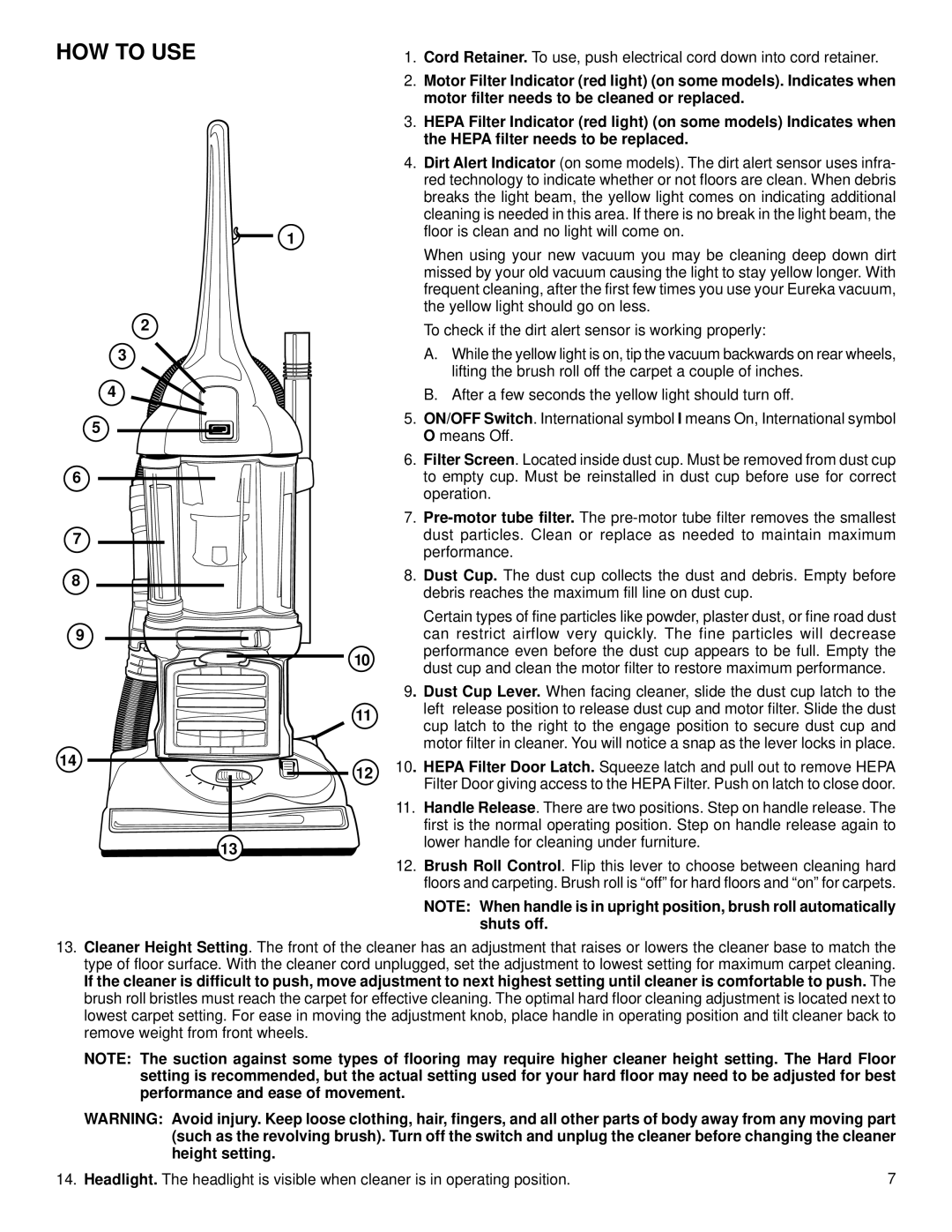 Eureka 4880 warranty HOW to USE 