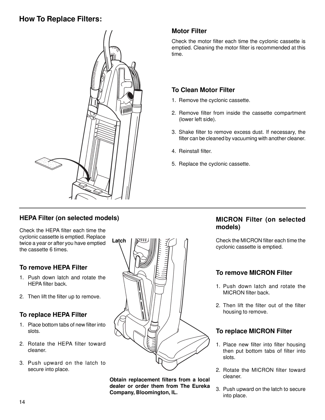 Eureka 5190 Series warranty How To Replace Filters 