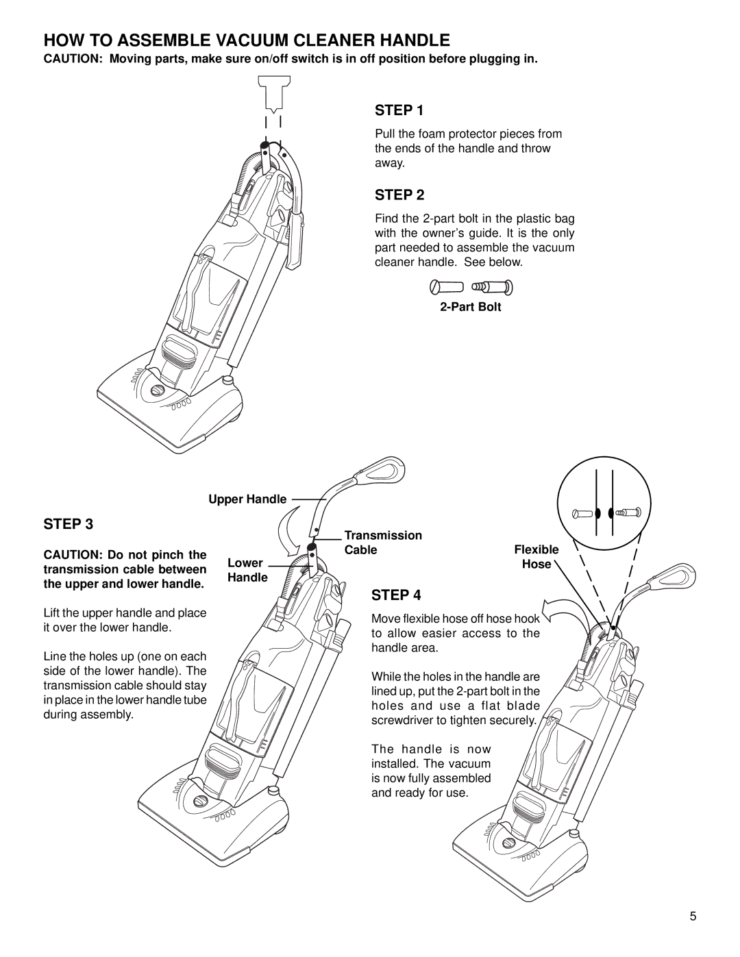 Eureka 5190 Series warranty HOW to Assemble Vacuum Cleaner Handle 