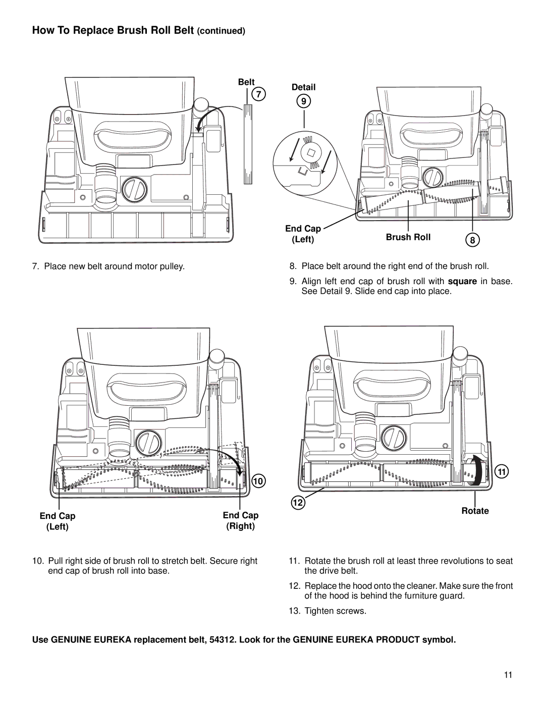 Eureka 5190 warranty End Cap Left Right Detail Brush Roll, Rotate 