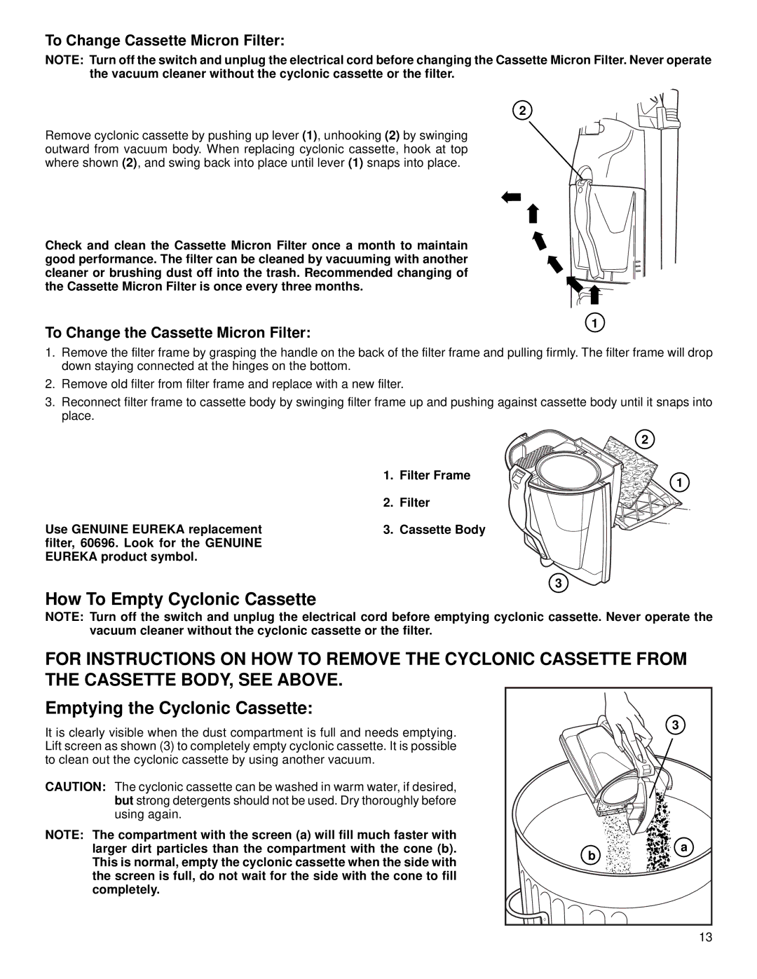 Eureka 5190 warranty To Change Cassette Micron Filter, To Change the Cassette Micron Filter 