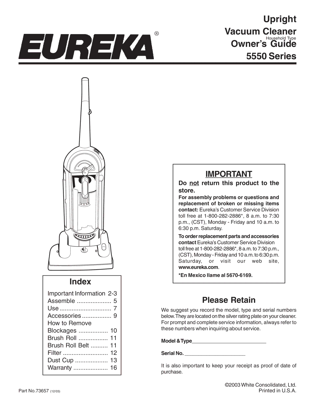 Eureka 5550 warranty Upright 