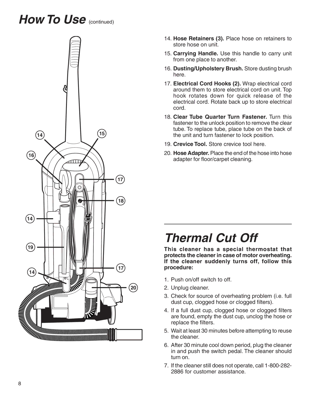 Eureka 5550 warranty Thermal Cut Off 