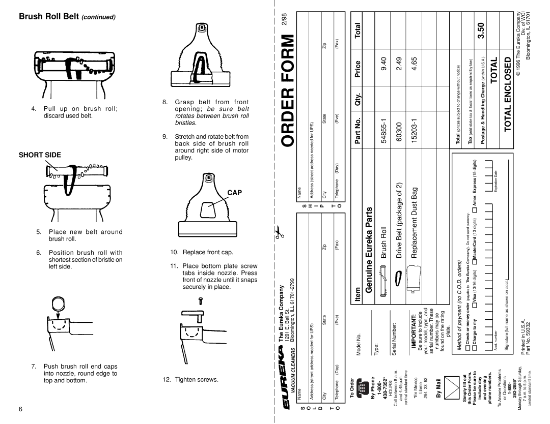 Eureka 57 warranty Short Side, Cap, Total 