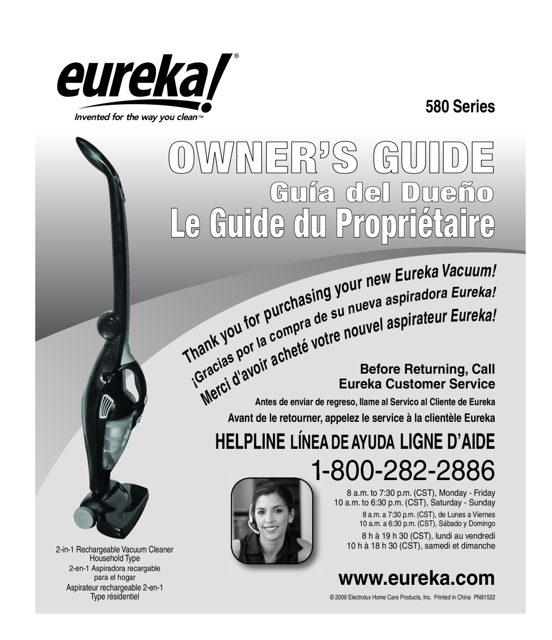 Eureka 580 manual Owner’S Guide, Le Guide du Propriétaire, Guía del Dueño, Series 