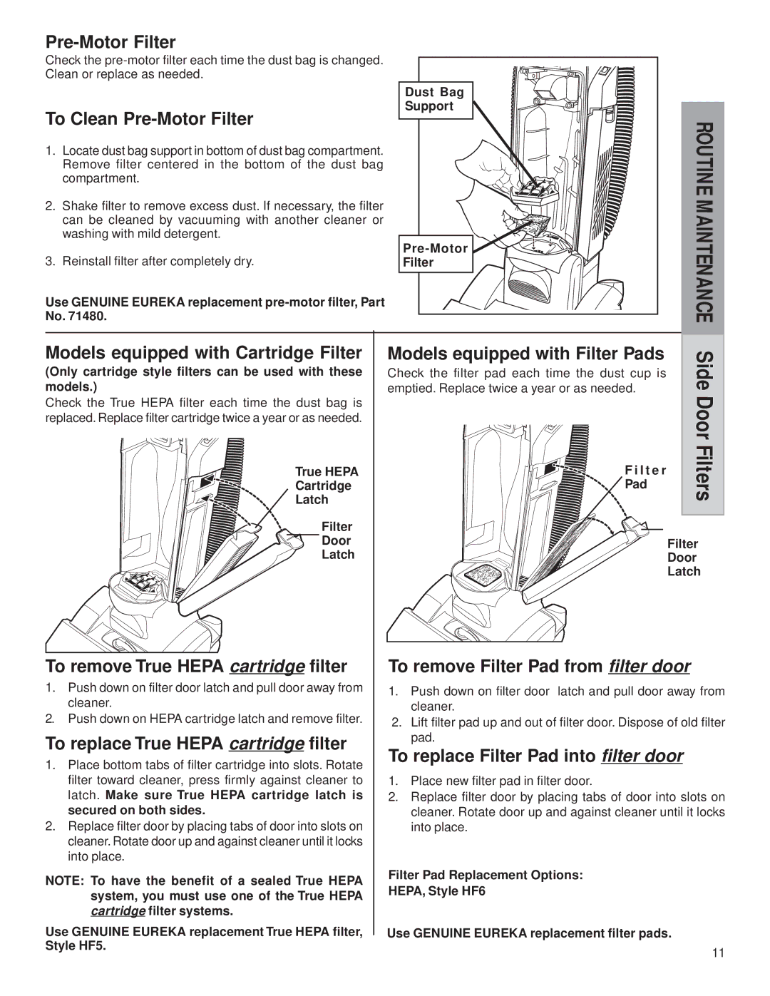 Eureka 5800, 5829, 5700, 5739 warranty Door 