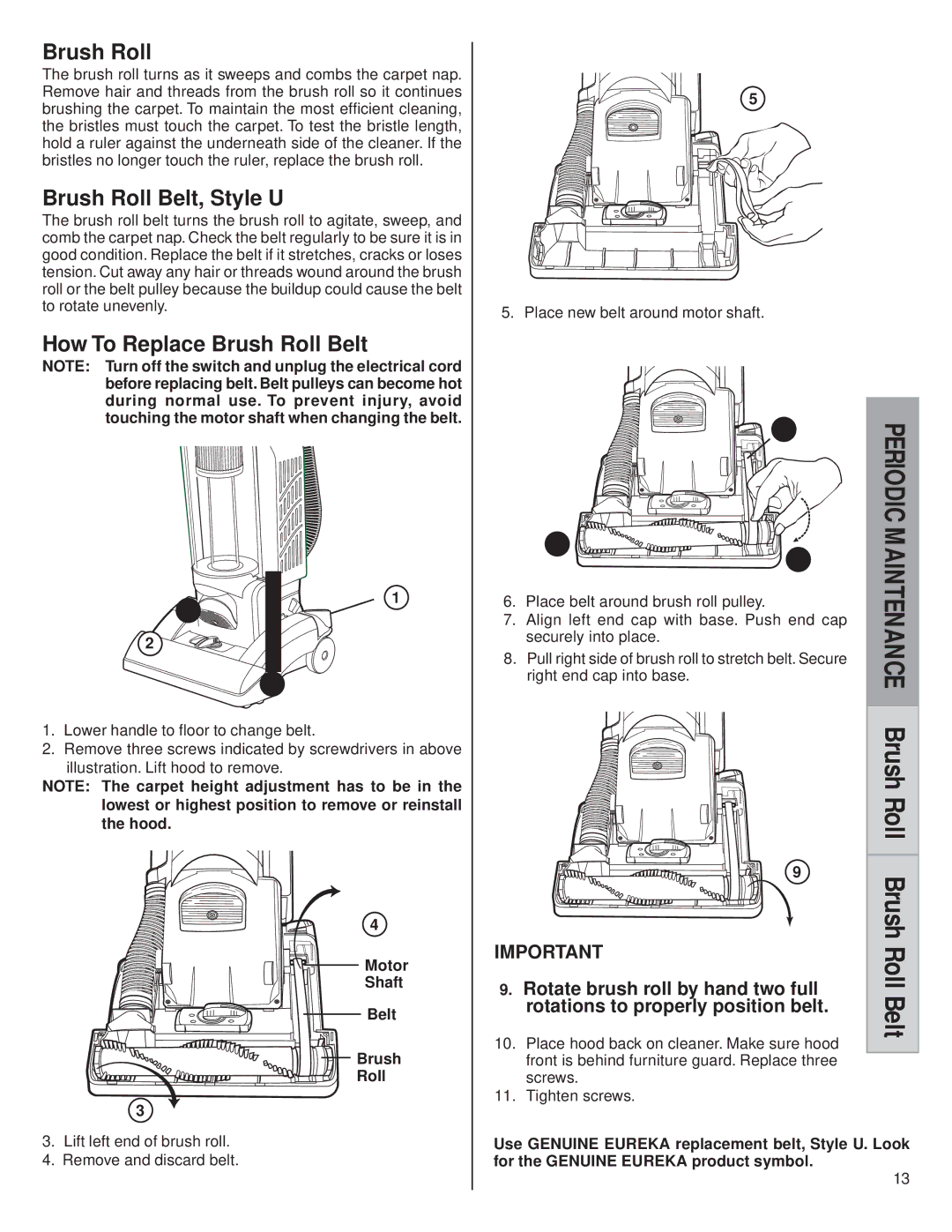 Eureka 5840-5898, 5740-5799 warranty BrushRoll 