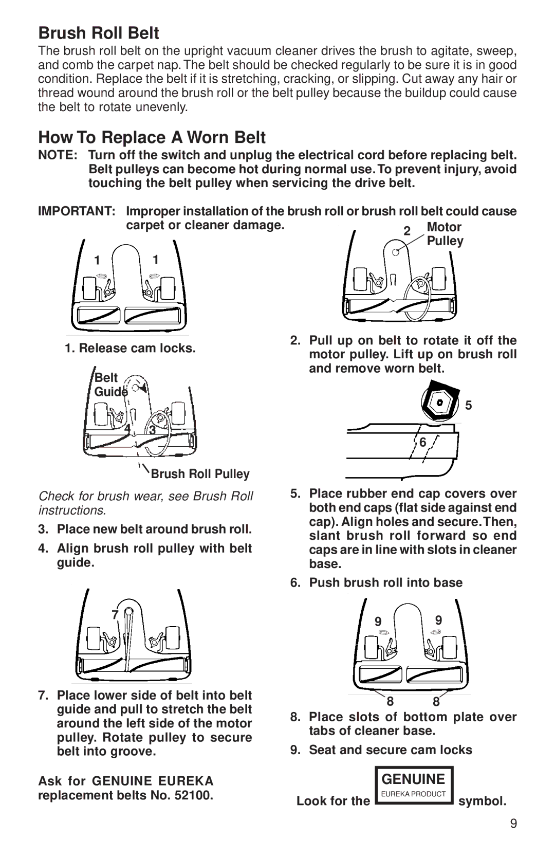 Eureka 600 warranty Brush Roll Belt, How To Replace a Worn Belt 