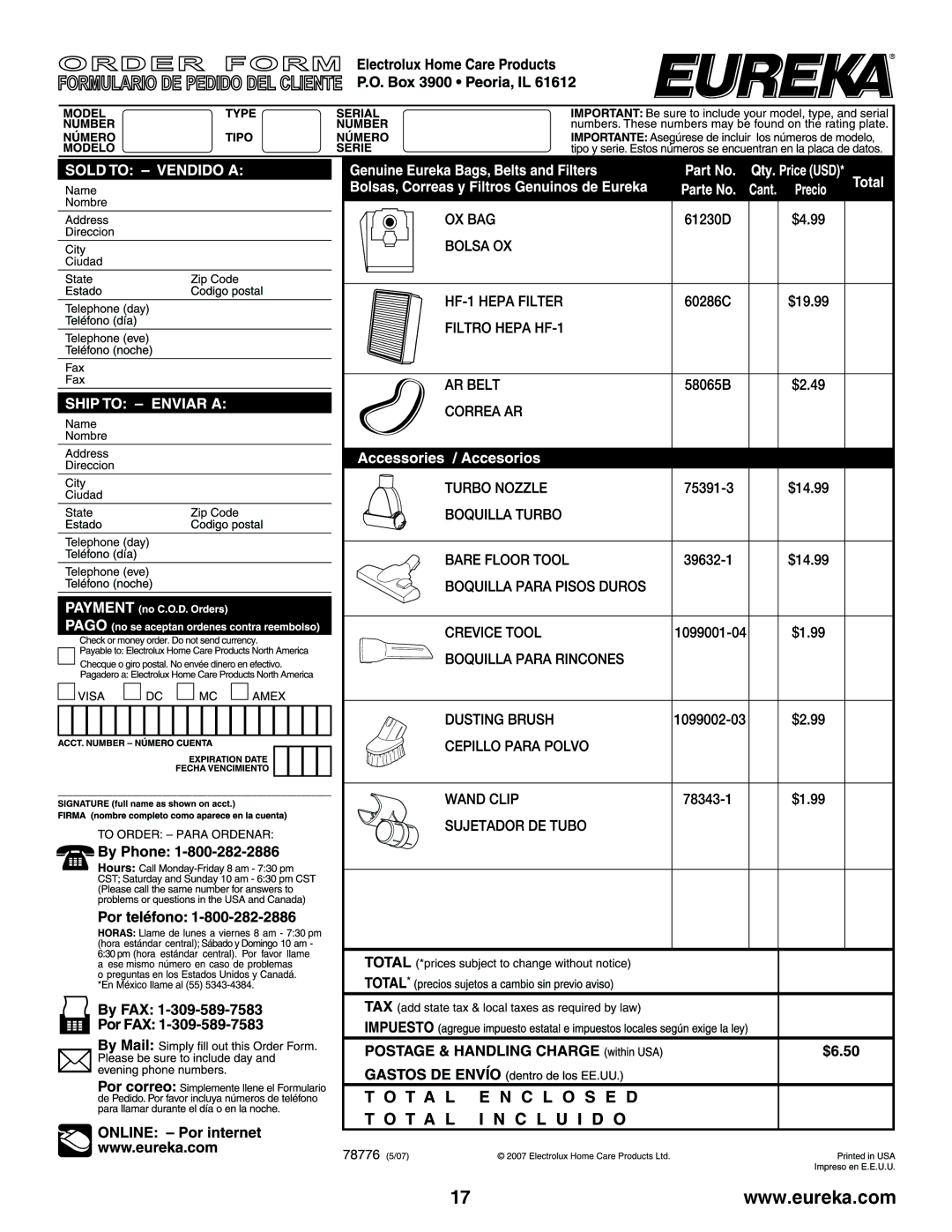 Eureka 6510, 6500 manual 