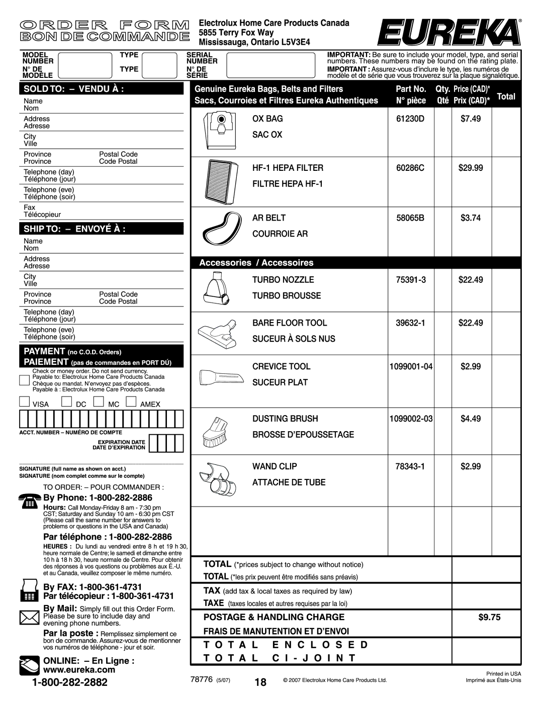 Eureka 6500, 6510 manual 