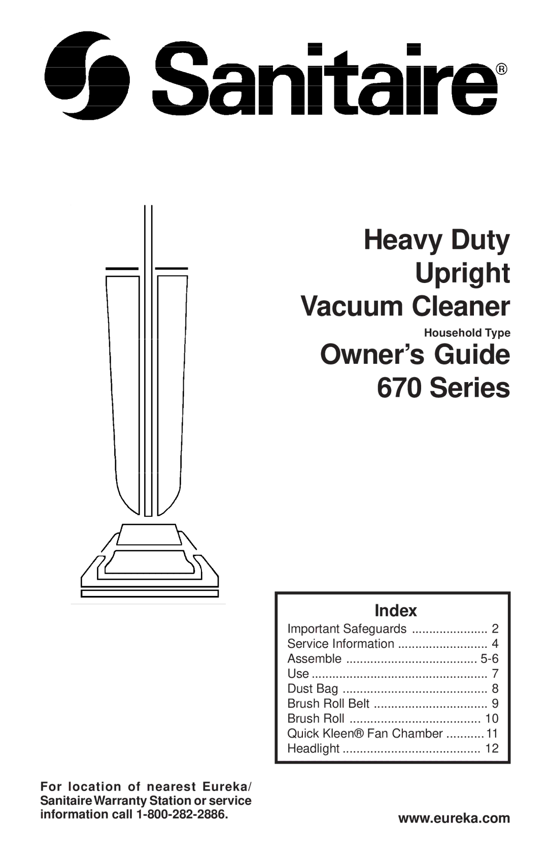 Eureka 670 warranty Heavy Duty Upright Vacuum Cleaner, Index 