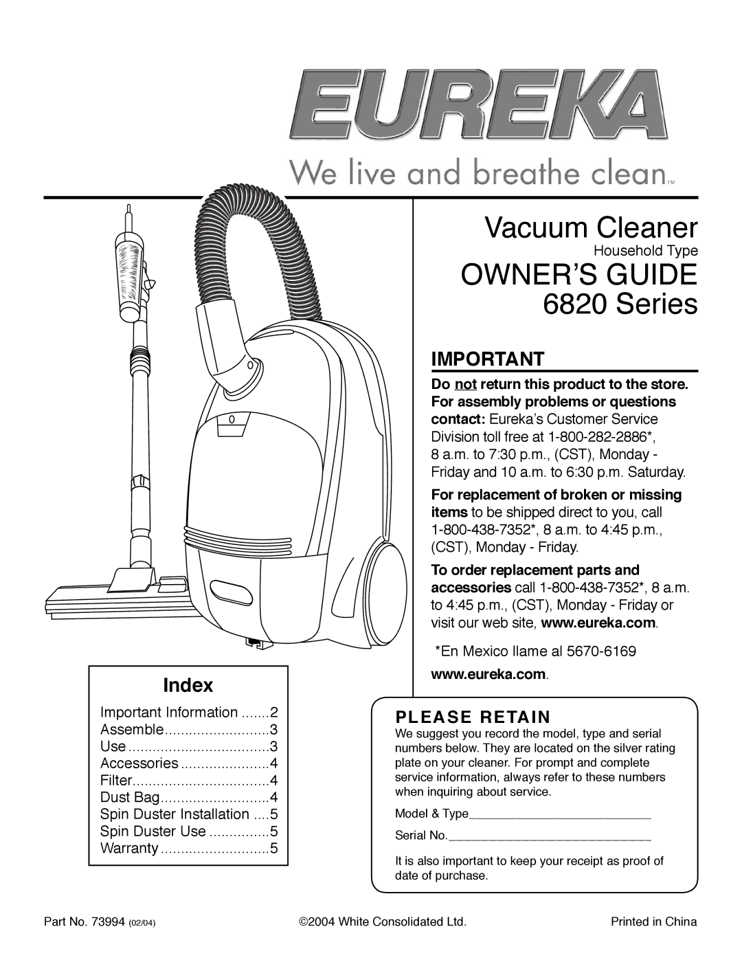 Eureka 6820 warranty Vacuum Cleaner 