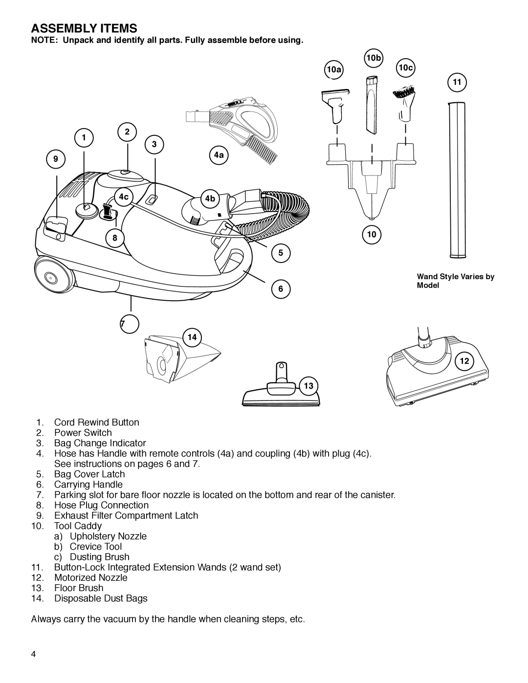 Eureka 6850 SERIES warranty Assembly Items 