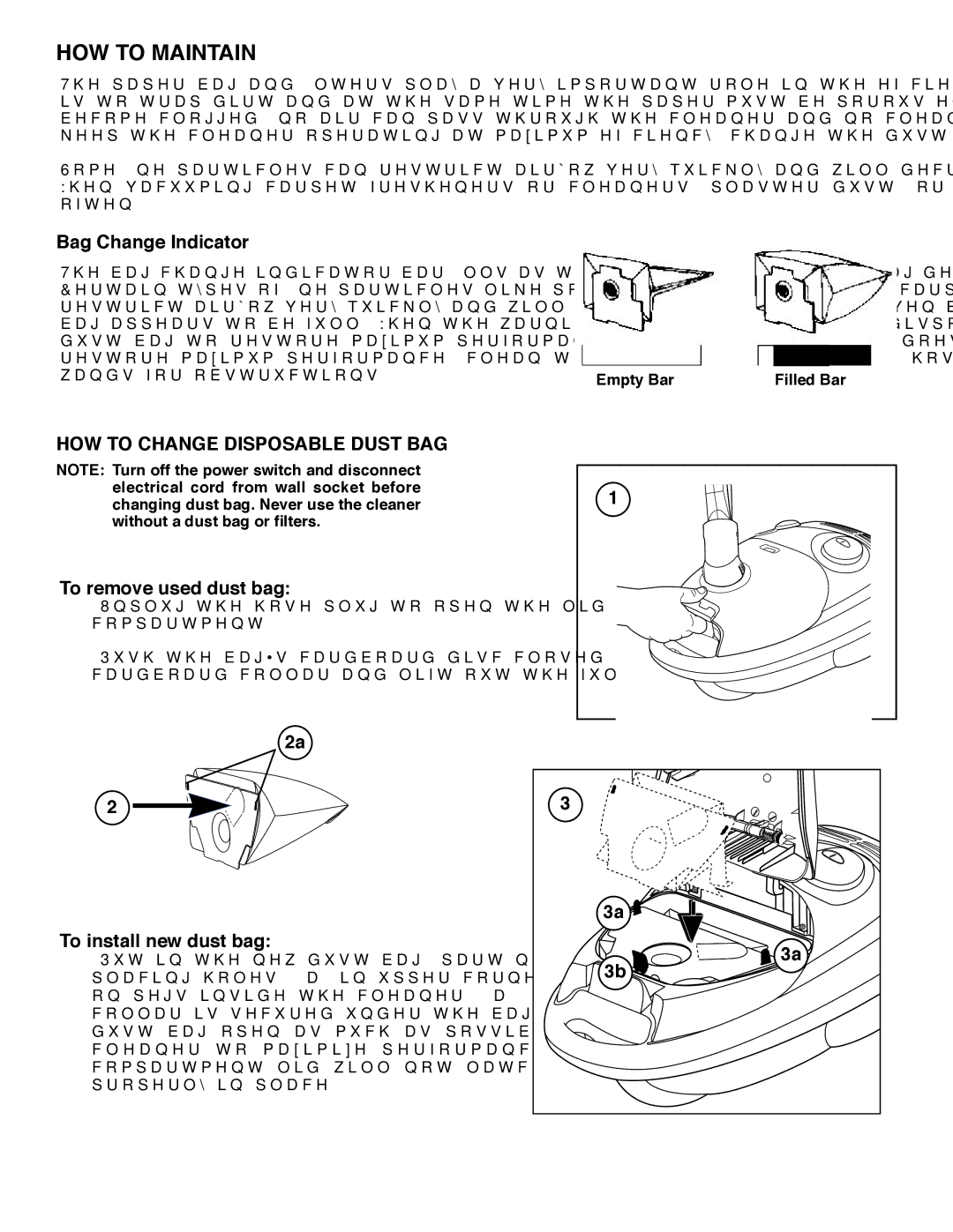 Eureka 6850 SERIES warranty HOW to Maintain, Bag Change Indicator, To remove used dust bag, To install new dust bag 