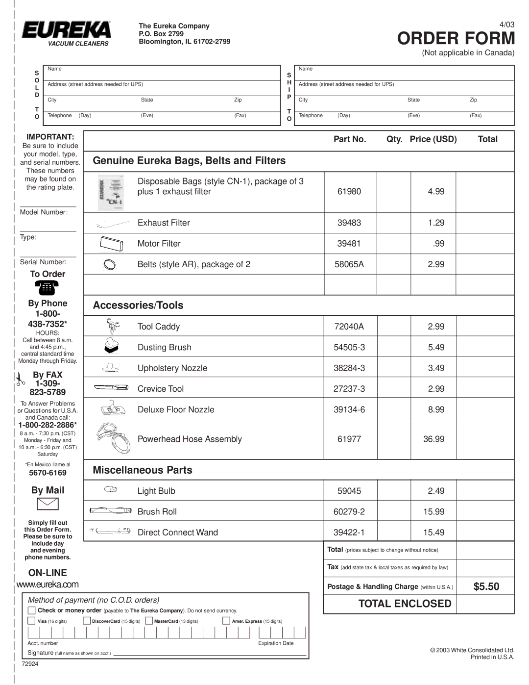 Eureka 6850 warranty Genuine Eureka Bags, Belts and Filters, Accessories/Tools, Miscellaneous Parts, $5.50 