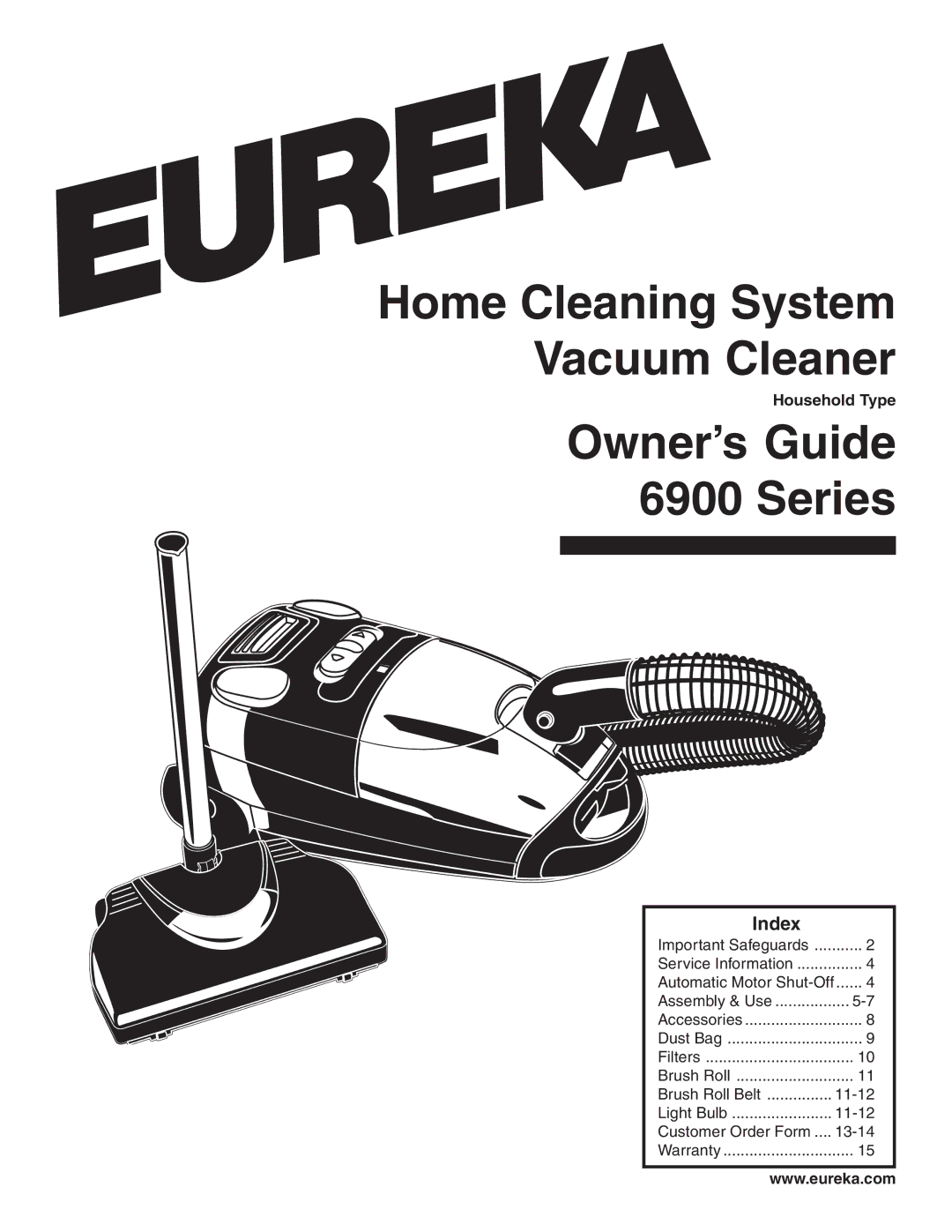 Eureka 6900 Series warranty Index, Household Type 