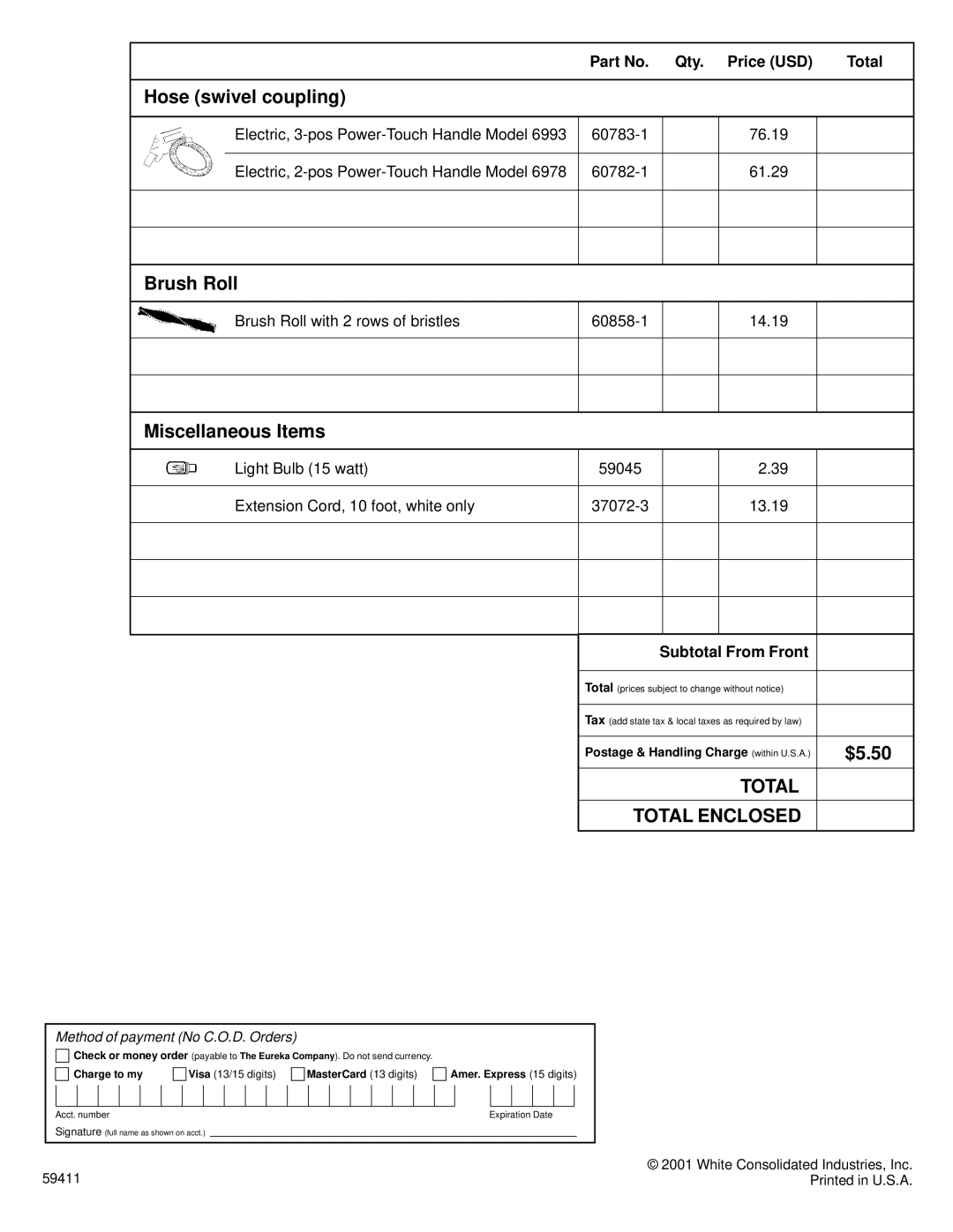 Eureka 6900 Series warranty Hose swivel coupling, Brush Roll, Miscellaneous Items, $5.50 