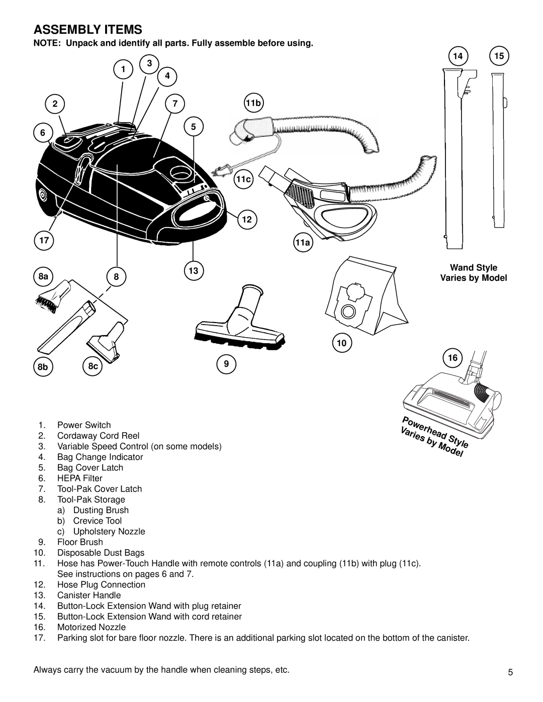 Eureka 6900 warranty Assembly Items 