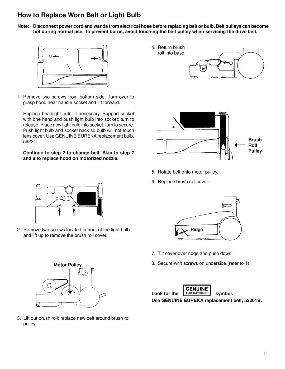 Eureka 6980 warranty How to Replace Worn Belt or Light Bulb 