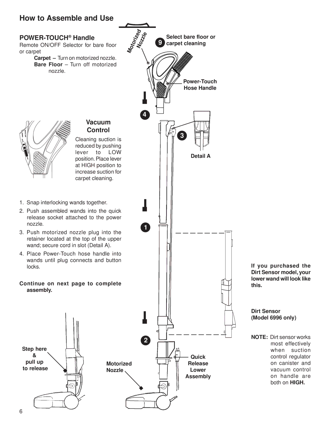 Eureka 6992 warranty How to Assemble and Use, POWER-TOUCHHandle 