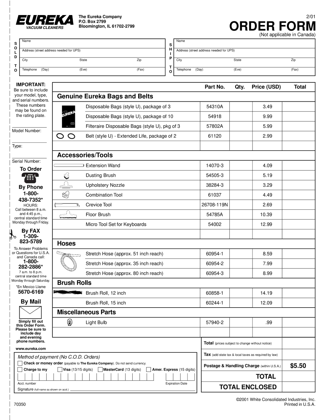 Eureka 7800, 7600 warranty Genuine Eureka Bags and Belts, Accessories/Tools, Hoses, Brush Rolls, Miscellaneous Parts, $5.50 