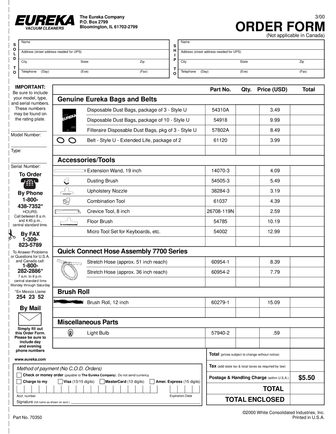 Eureka 7700-7900 Genuine Eureka Bags and Belts, Accessories/Tools, Quick Connect Hose Assembly 7700 Series, Brush Roll 